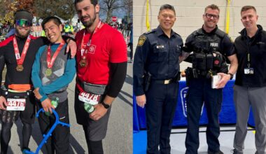 Peel Regional Police officer running marathon in full uniform