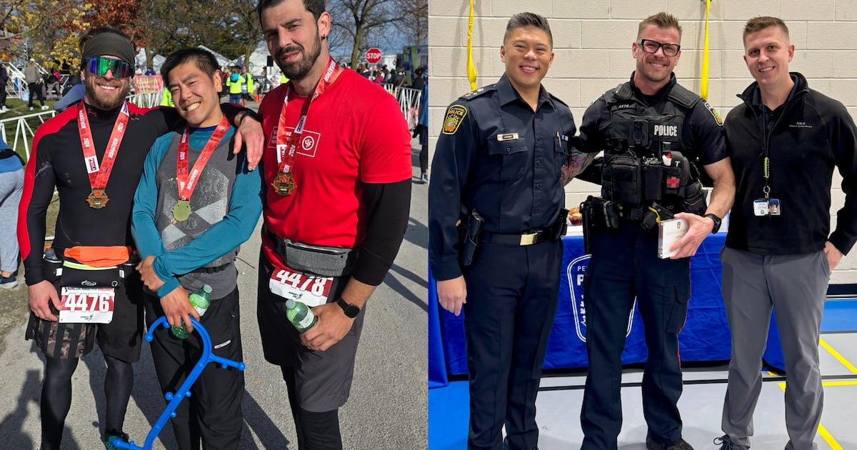 Peel Regional Police officer running marathon in full uniform