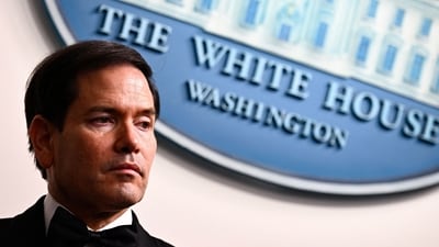 US Secretary of State Marco Rubio listens to US President Donald Trump speak during a press briefing in the Brady Briefing Room at the White House in Washington, DC, (AFP)