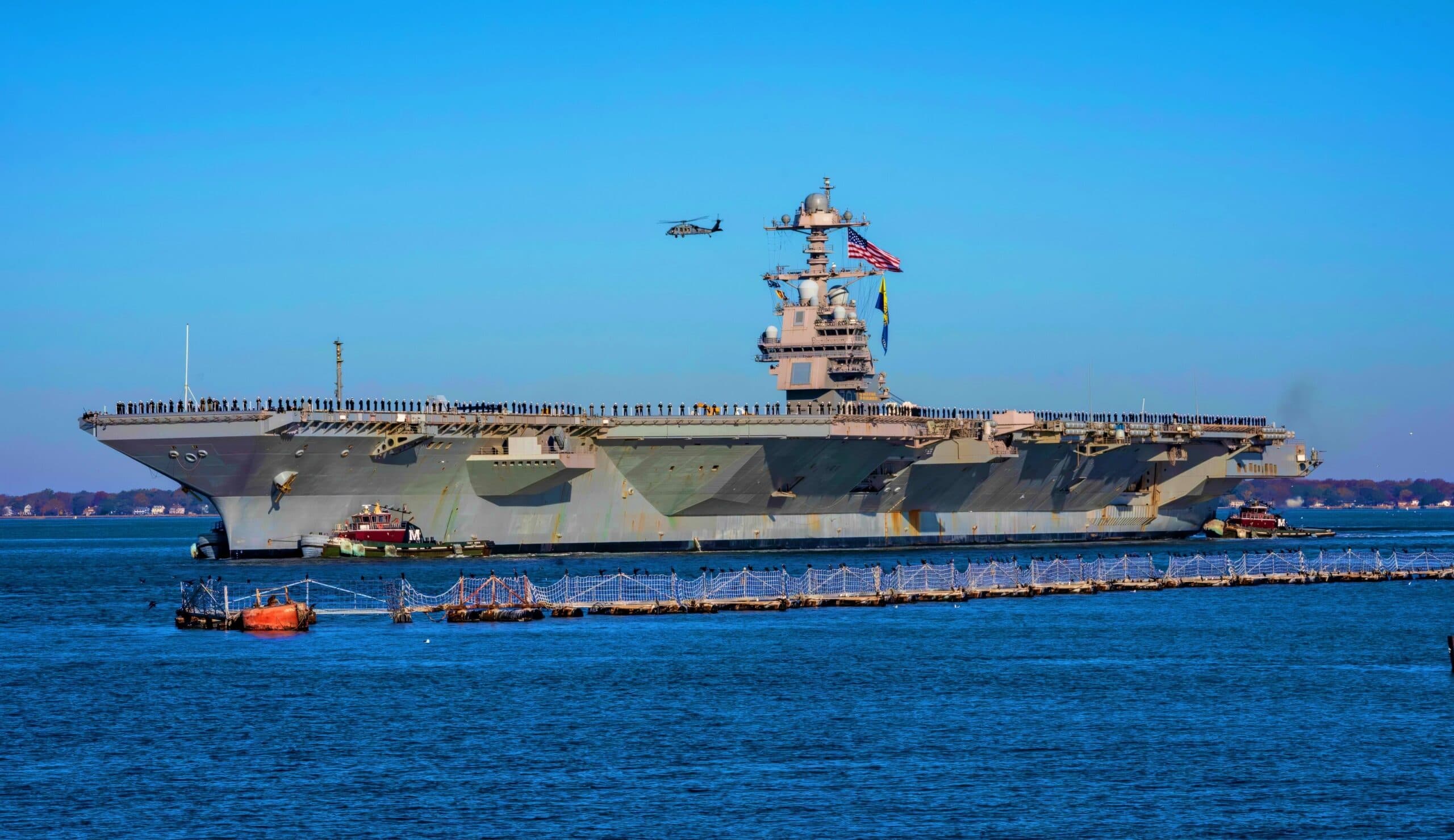 NORFOLK (Nov. 26, 2022) The USS Gerald R. Ford (CVN 78) returns to Naval Station Norfolk after completing their inaugural deployment to the Atlantic Ocean with the Gerald R. Ford Carrier Strike Group (GRFCSG), Nov. 26. The GRFCSG, returned to Naval Station Norfolk following a scheduled deployment with Allies and partners in an effort to build strategic relationships and contribute to a stable and conflict-free Atlantic region, while also showcasing the U.S. Navy’s most advanced class of aircraft carrier. (U.S. Navy Photo/Video by Mass Communication Specialist First Class Nathan T. Beard)