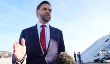 Vice President JD Vance speaks to the press before boarding Air Force Two, Friday, April 10, 2026, at Joint Base Andrews, Md., for expected departure to Pakistan, for talks on Iran. (AP Photo/Jacquelyn Martin, pool)