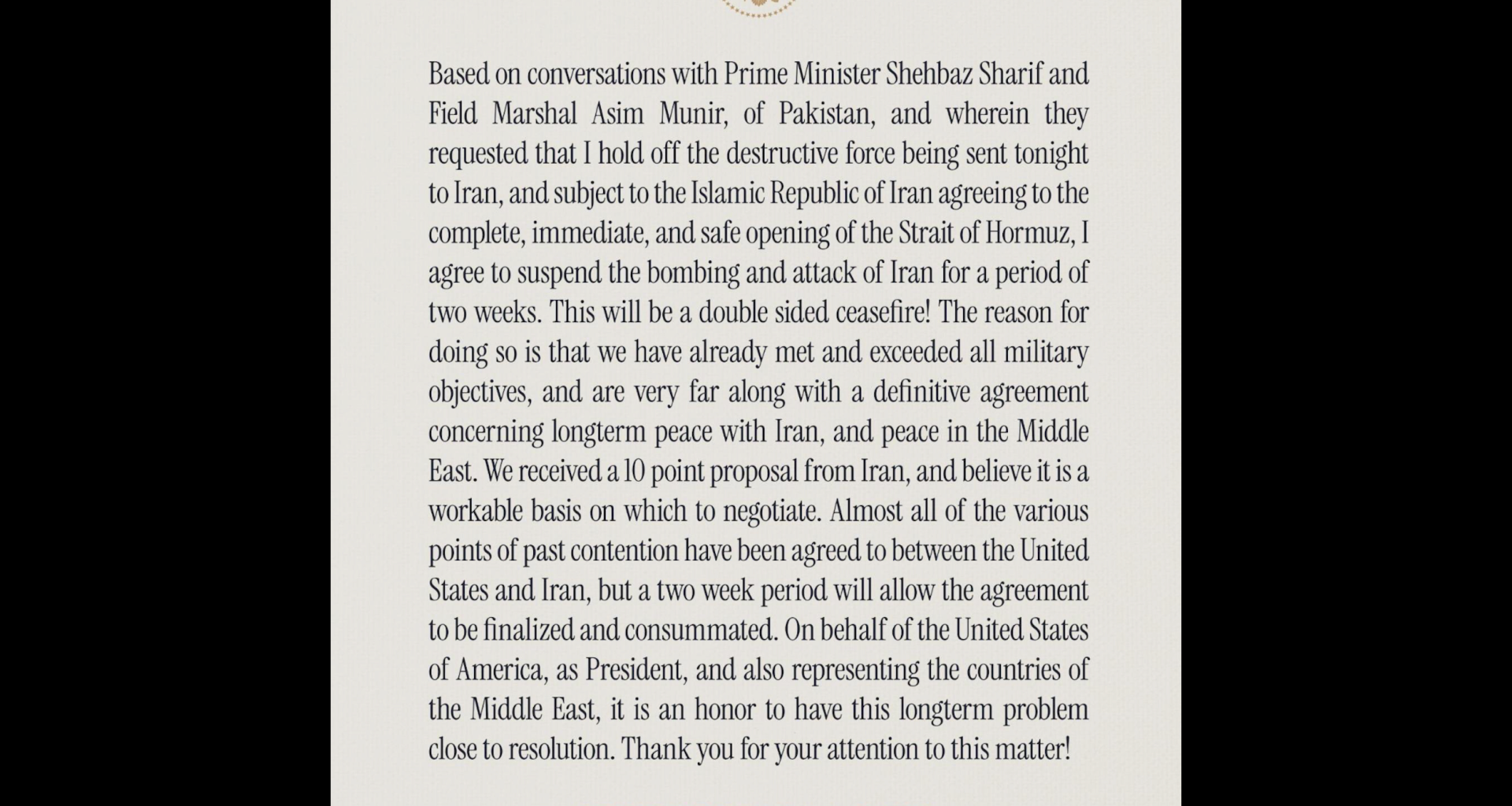 White House confirms two-week suspension of strikes on Iran | US-Israel war on Iran