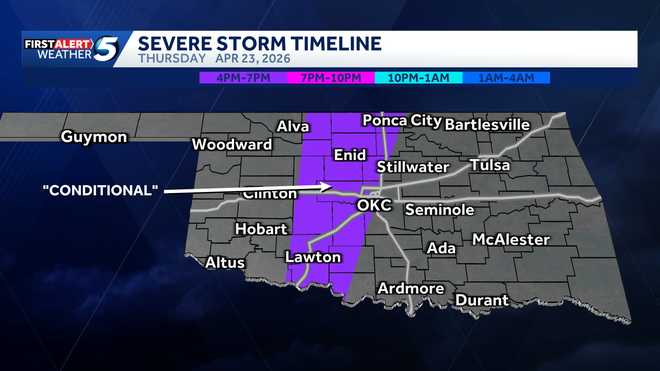 oklahoma severe storm risk april 23, 2026