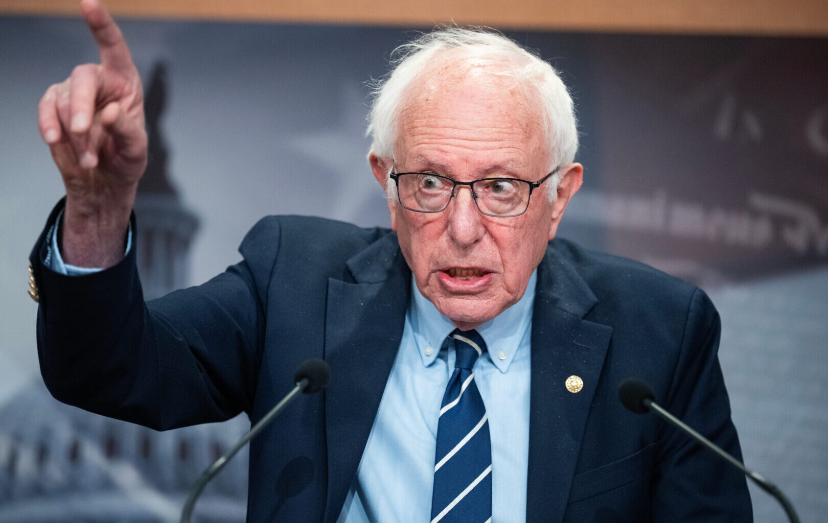 Sen. Bernie Sanders, I-Vt., speaks during a news conference in the Capitol on March 25.