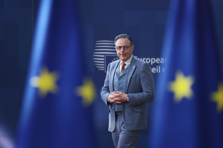 Belgium's Prime Minister Bart De Wever arrives for the EU summit at the European Council building in Brussels on March 19.