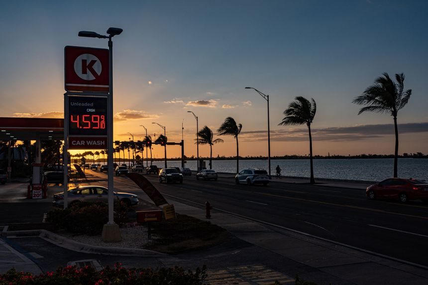 Gas prices soar past $4.50 per gallon as seen at a Circle K, on Friday, March 20, in Key West, Floriday.