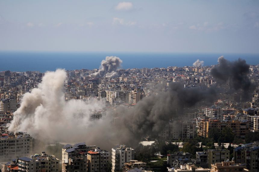 Smoke rises following several Israeli airstrikes in Beirut, Lebanon, on Wednesday.
