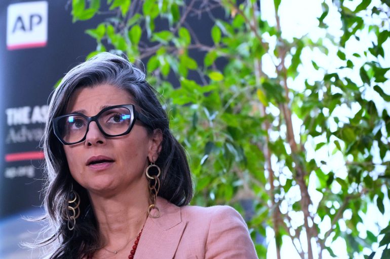 Francesca Albanese, the U.N. special rapporteur for the West Bank and Gaza, is interviewed by the Associated Press in Rome, Tuesday, July 29, 2025. (AP Photo/Gregorio Borgia)