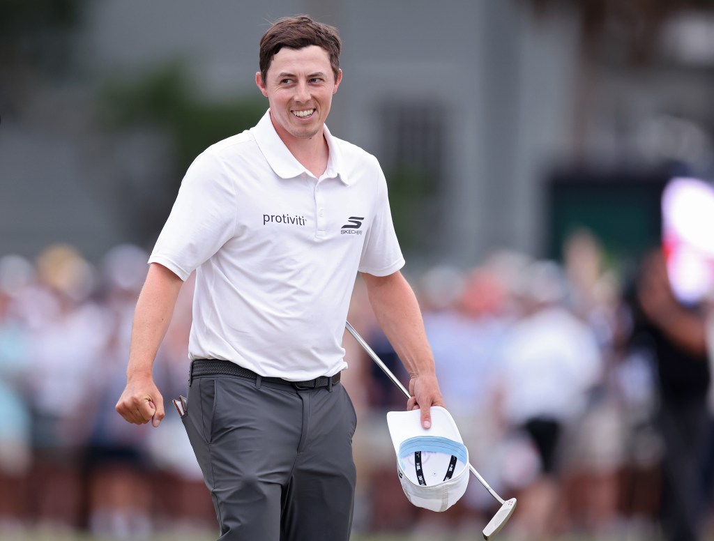 Matt Fitzpatrick celebrates after winning the RBC Heritage on April 19, 2026.