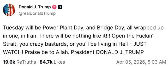 Tweet from Donald J. Trump mentioning an event in Iran with strong language and a warning