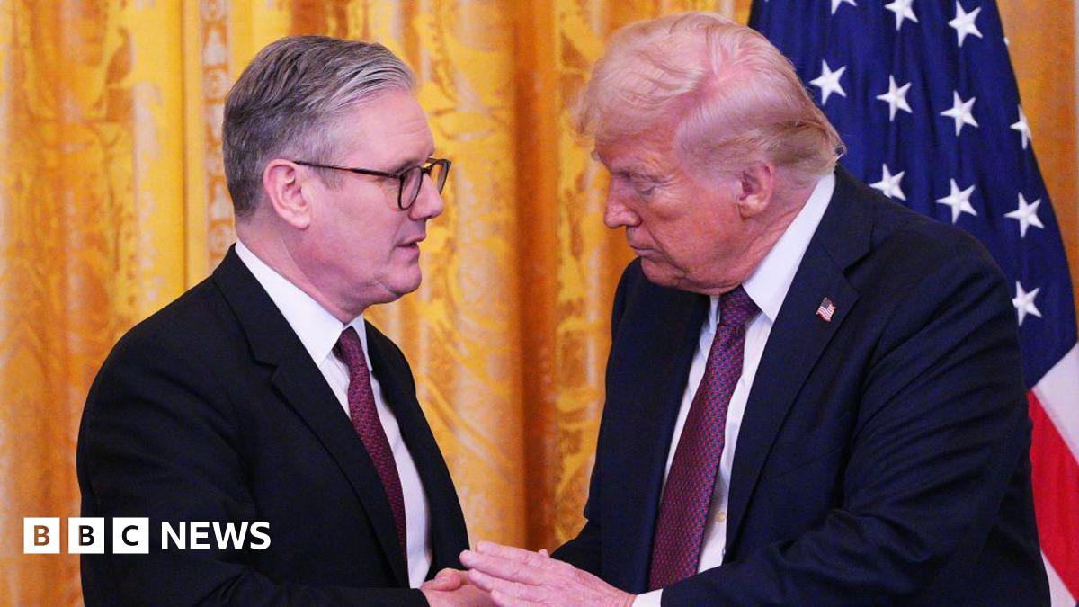 UK Prime Minister Keir Starmer and US President Donald Trump shake hands at a joint press conference in the East Room at the White House in February 2025