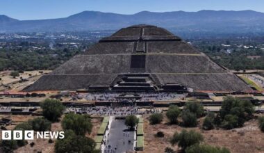 A police officer seen from behind stands by her car. In the background there are gates and people about.