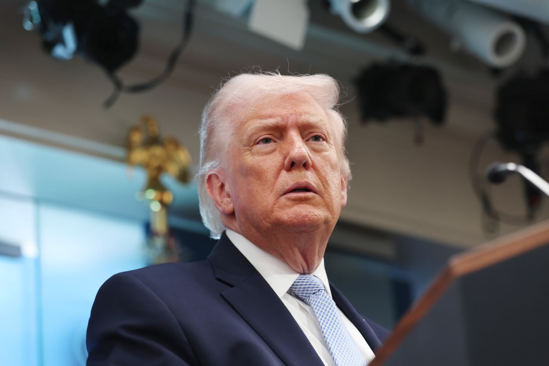 President Donald Trump attends a news conference in James S. Brady Press Briefing Room of the White House on Monday in Washington, DC.