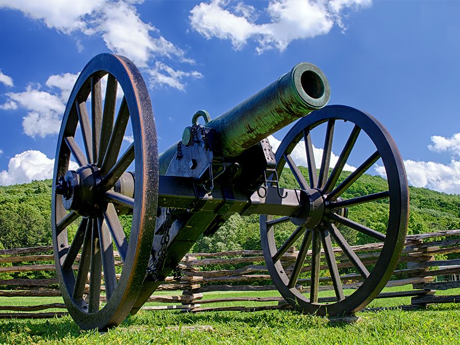 Civil War era cannon overlooks Kennesaw Mountain National Battle. (military, artillery, American history)
