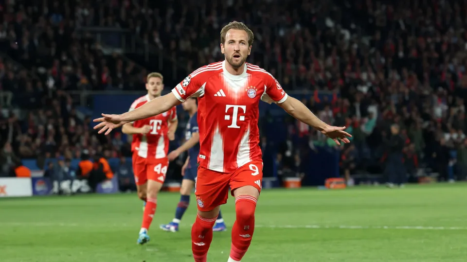Harry Kane celebrates for Bayern Munich.