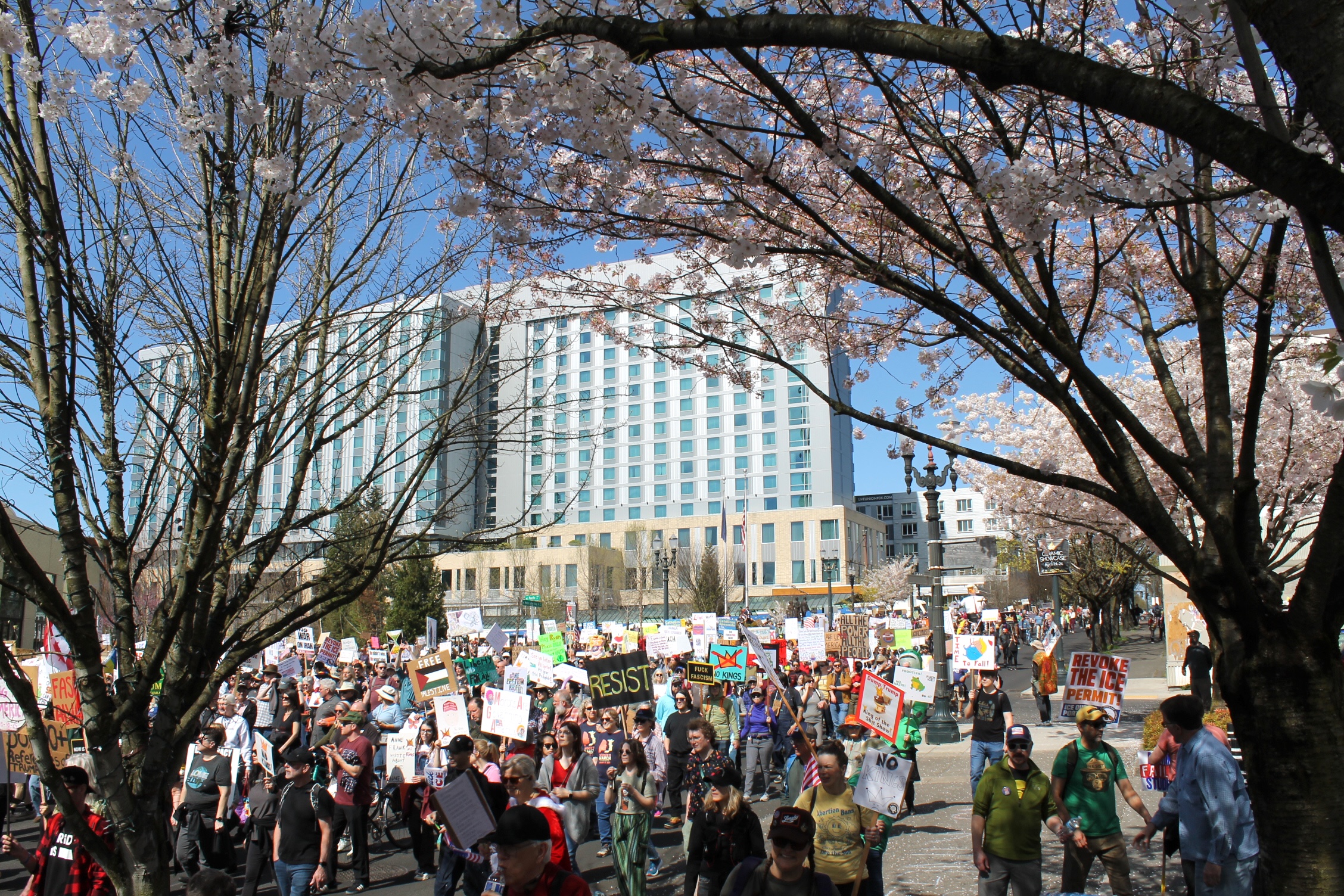 Protesters pack the streets of Portland, OR.