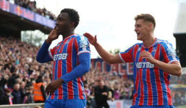 LONDON, ENGLAND - SEPTEMBER 27: Eddie Nketiah of Crystal Palace celebrates scoring his team's second goal with team mate Justin Devenny during the ...