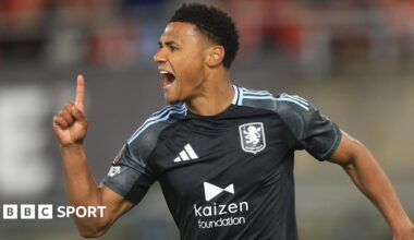 Ollie Watkins of Aston Villa celebrates after scoring a goal