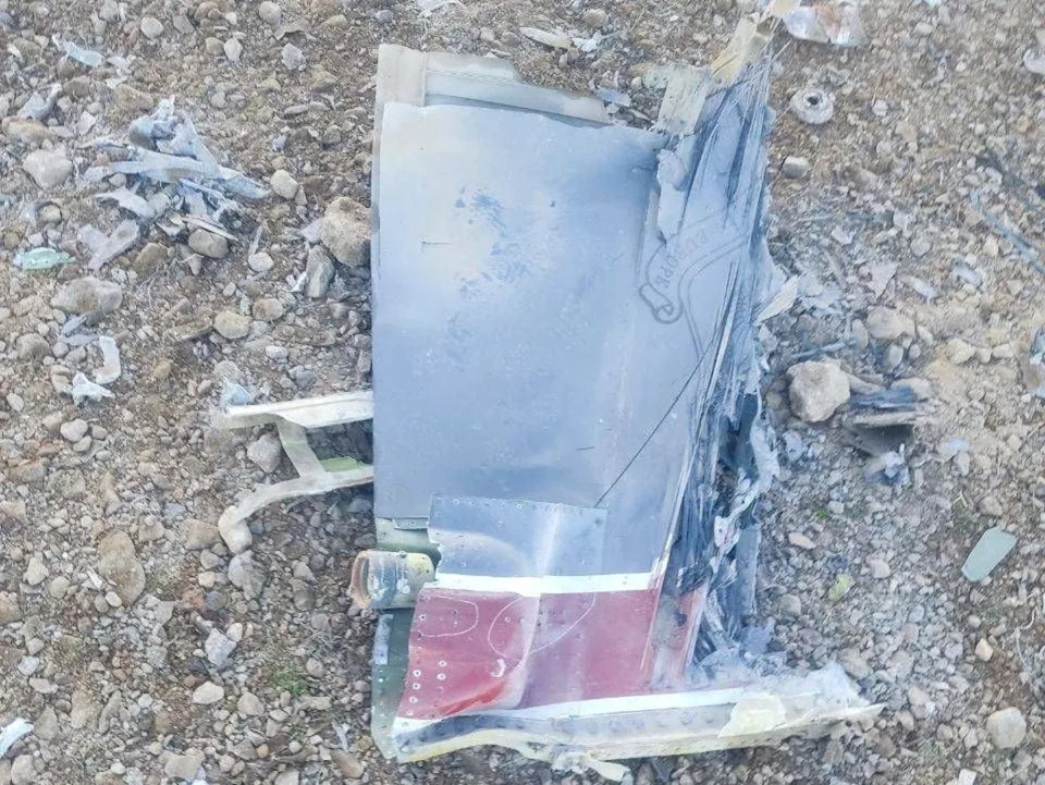 Part of the alleged wreckage of the F-15 jet was shown on Iranian state media (via REUTERS)