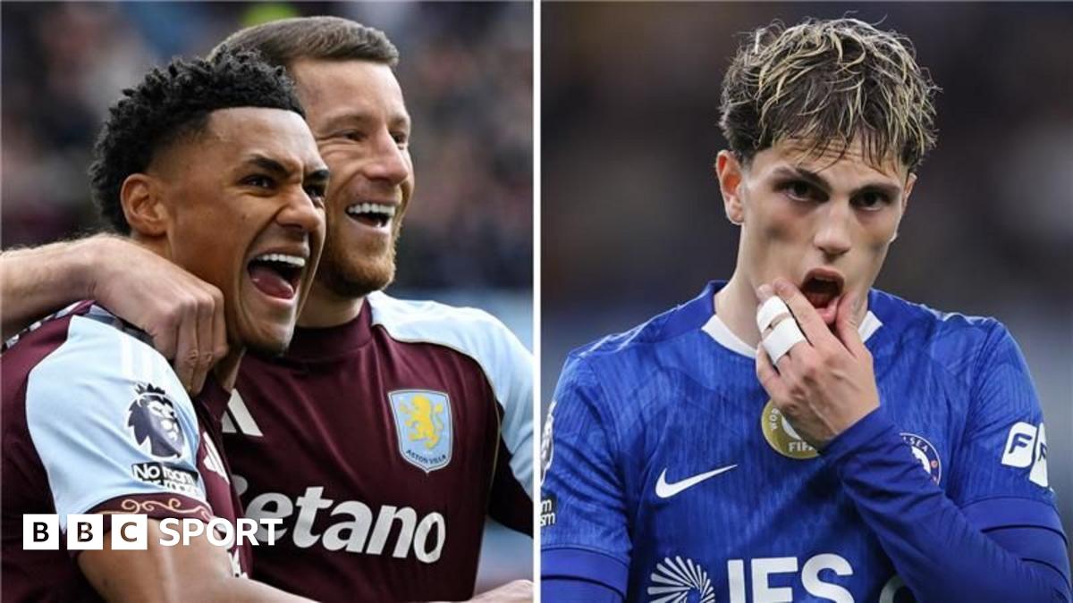Split picture: Left, Ollie Watkins celebrates for Aston Villa and right, Chelsea's Alejandro Garnacho looks disappointed after a defeat