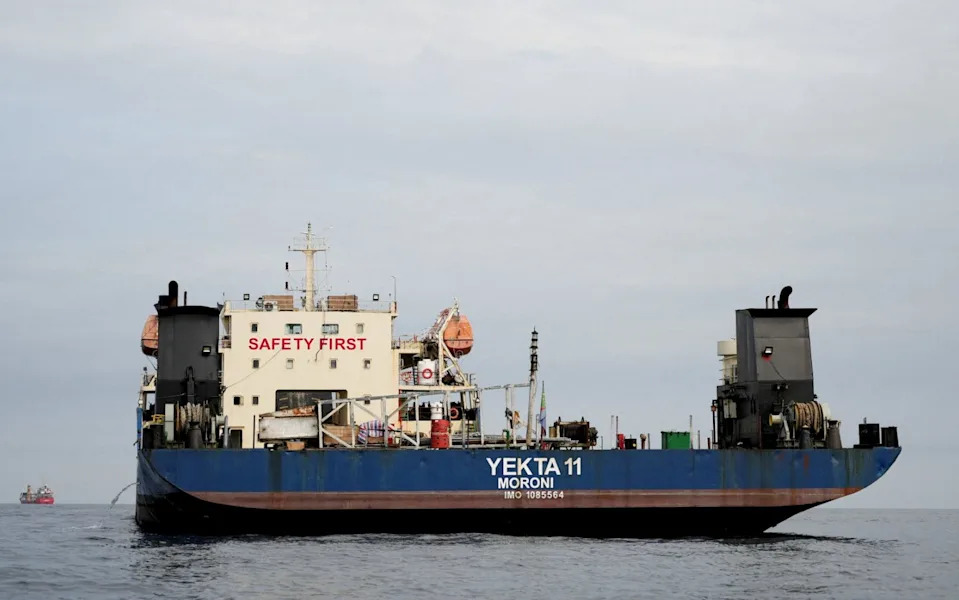 A vessel waits in the Strait of Hormuz on Sunday