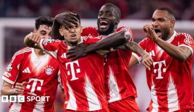 Bayern Munich players celebrate scoring against Real Madrid