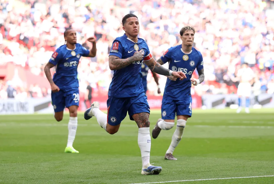 Enzo Fernandez celebrates scoring against Leeds