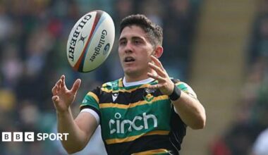 Anthony Belleau takes on Newcastle players during Northampton's Prem victory on 21 March