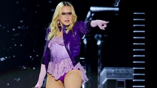 Madonna performs during the 2026 Coachella Valley Music and Arts Festival on April 17, 2026 in Indio, California. (Kevin Mazur/Getty Images for Coachella)