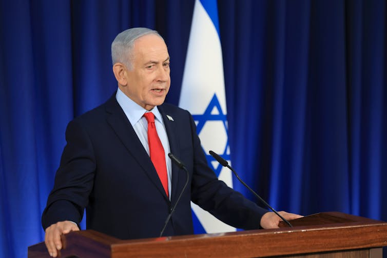 Benjamin Netanyahu speaks during a press conference in Jerusalem.