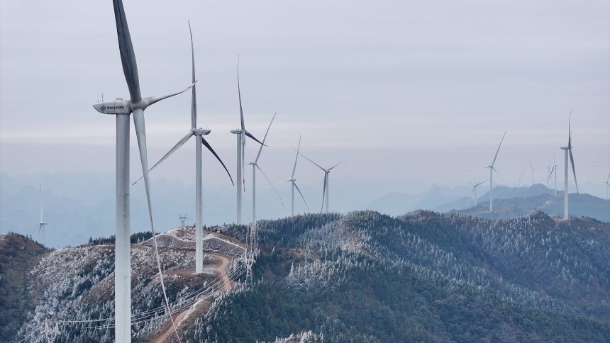 Wind turbines at Baiyunling Wind Farm operate in China's Guangxi province earlier this year.
