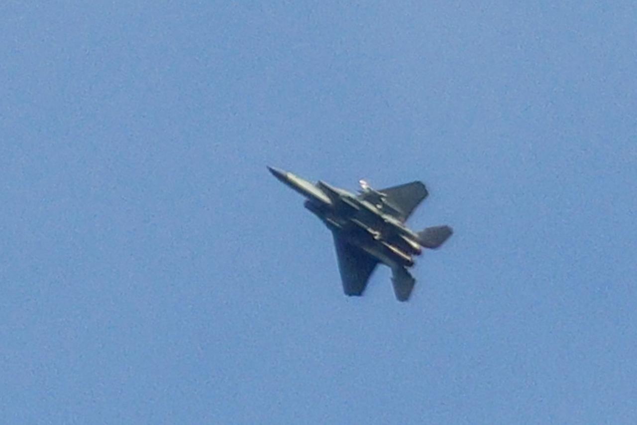An Israeli Air Force F-15D Eagle fighter aircraft flies over the area of Marjeyoun in southern Lebanon on April 7, 2026. (AFP Photo)