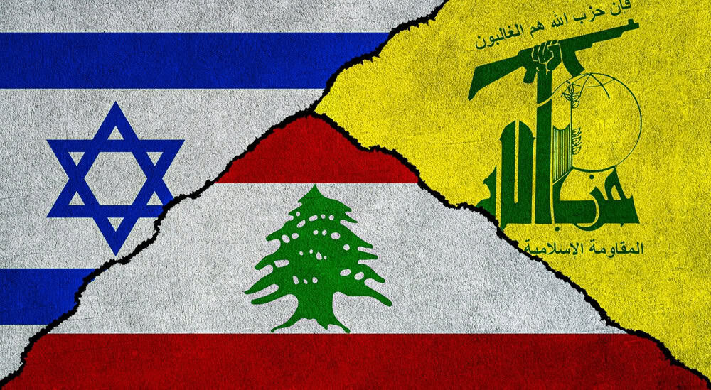 Israel Hezbollah and Lebanon Flags
