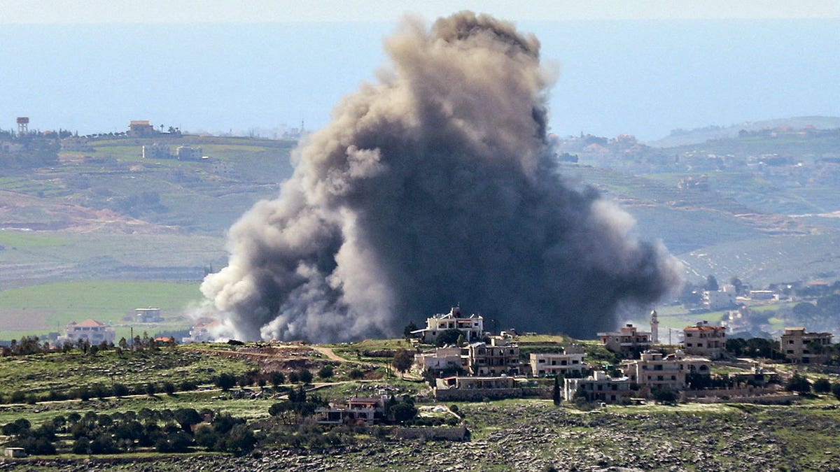 Smoke rising over Marjayoun, Lebanon, after Israeli strikes