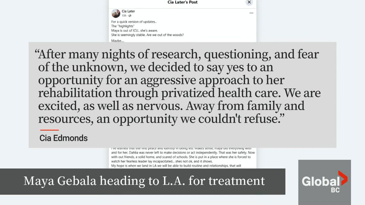 Click to play video: 'Maya Gebala heading to LA for treatment'