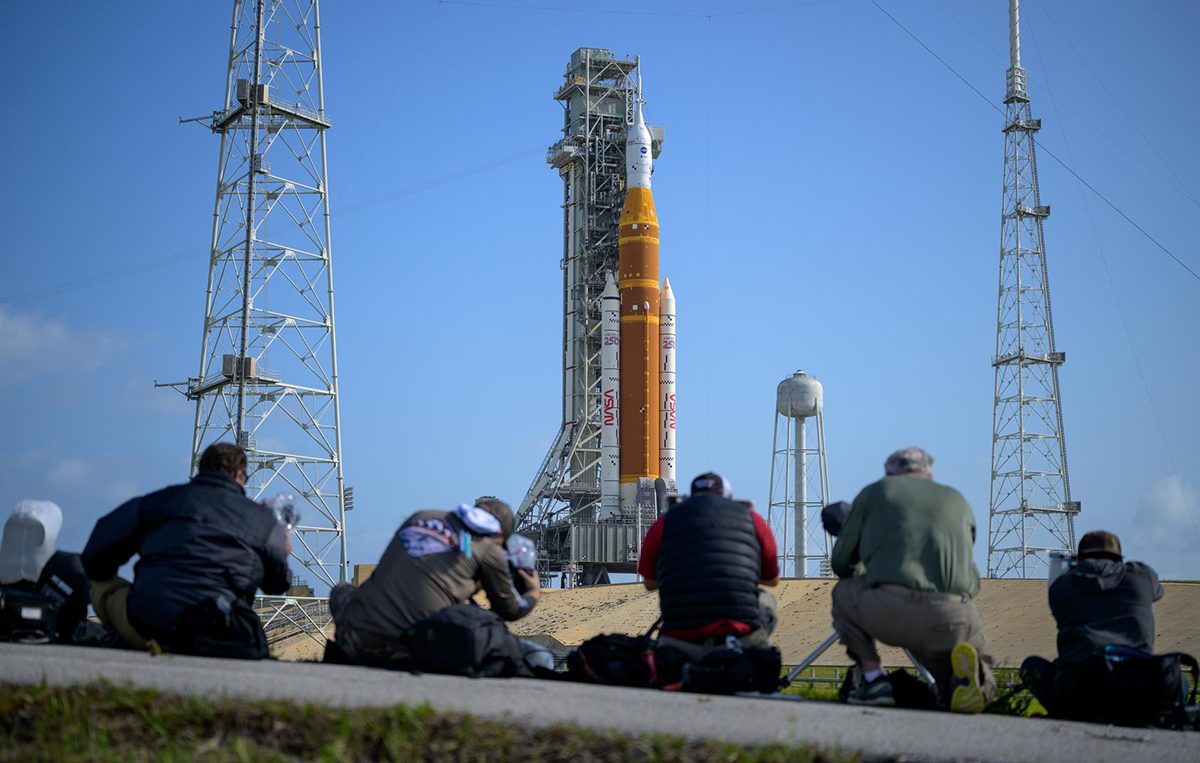 Photographers gather ahead of the planned April 2026 launch of the Artemis II mission at Kennedy Space Center, March 29th, 2026. Credit: NASA/Bill Ingalls