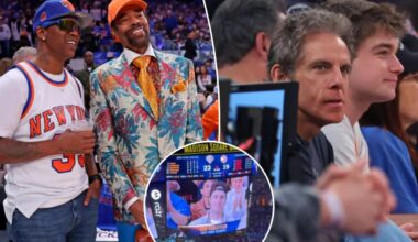 Cam Schlittler, Ben Stiller take in star-studded Knicks-Hawks Game 1