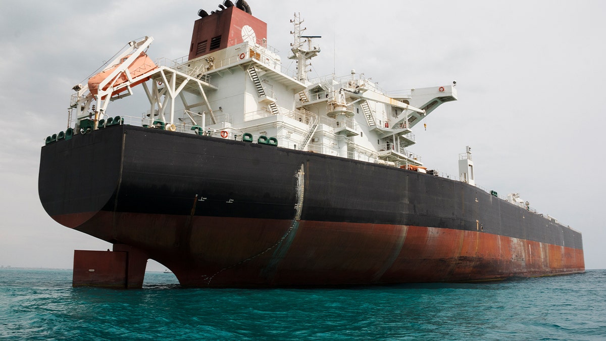 An oil tanker waiting in a queue in the Persian Gulf near Iran.