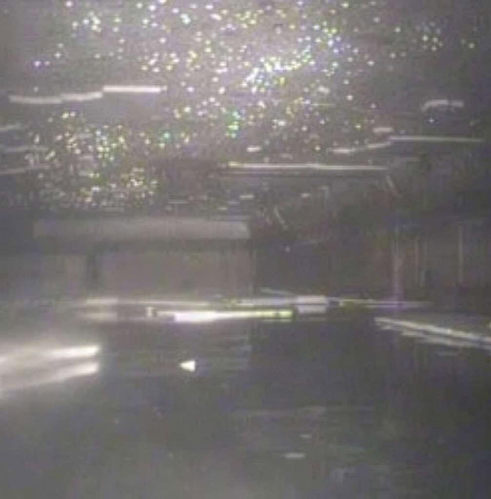 Image from inside the flooded bunker taken with cctv camera