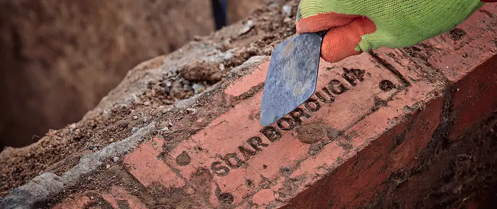 Brick from the archaeological bunker site with "Scarborough" stamped into it