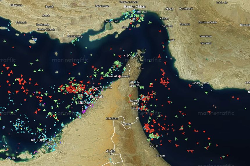 Shipping in and around the Strait of Hormuz on Thursday.