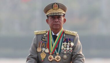 General Min Aung Hlaing during a military parade in 2023. File pic: AP