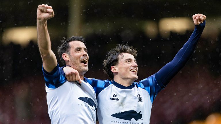 Falkirk's Brian Graham (L) and Barney Stewart celebrate their victory