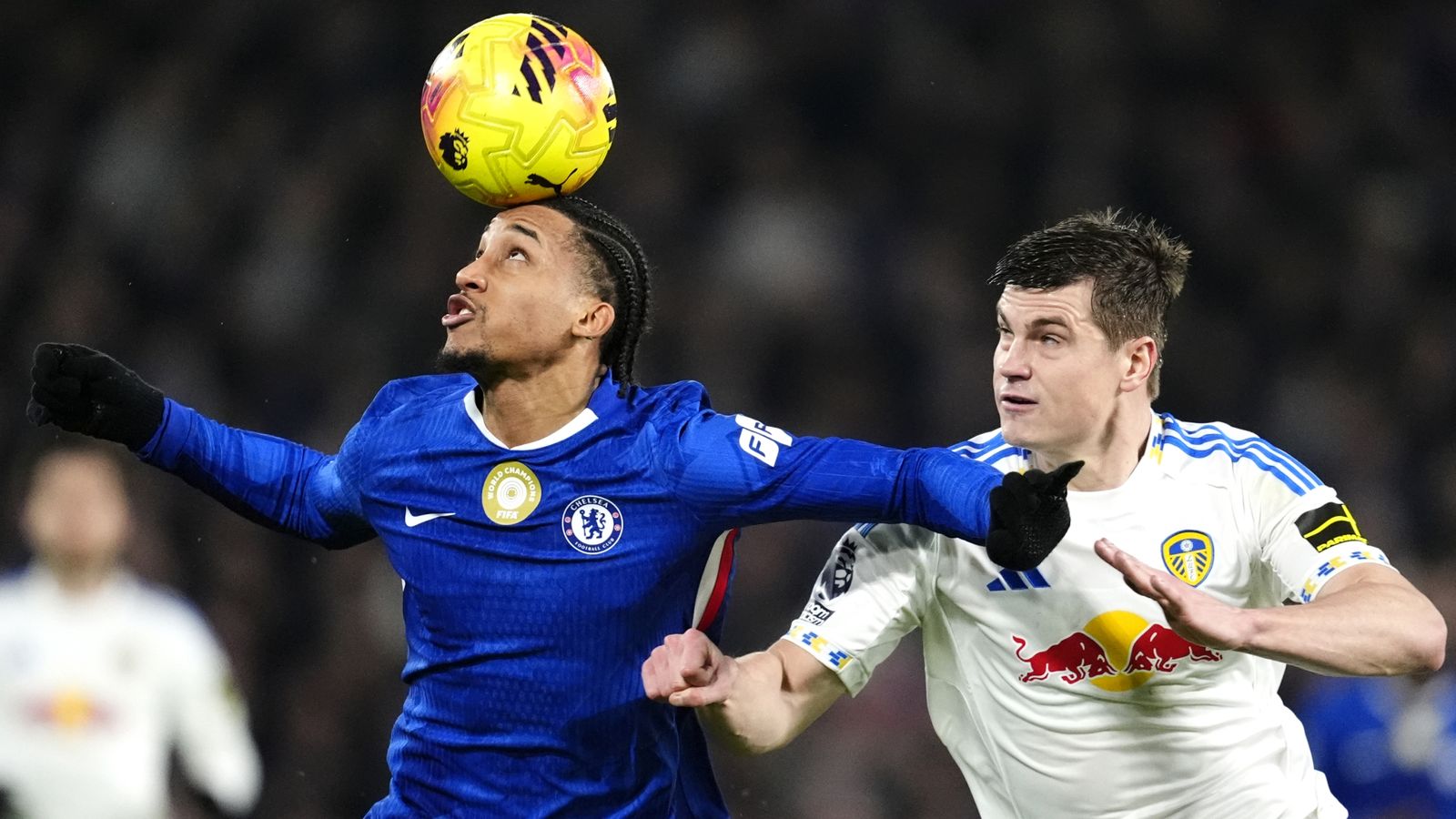 Jaka Bijol battles with Joao Pedro for the ball