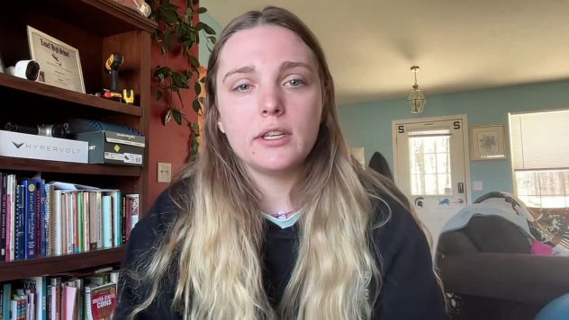 This image shows Karli Aylesworth during a video interview.