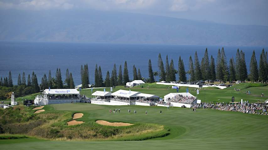 A scenic view of the 18th hole at The Plantation Course at Kapalua in Kapalua, Maui, Hawaii. (Ben Jared/PGA TOUR via Getty Images)