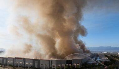 Roof collapses, firefighters retreat as massive paper warehouse goes up in flames