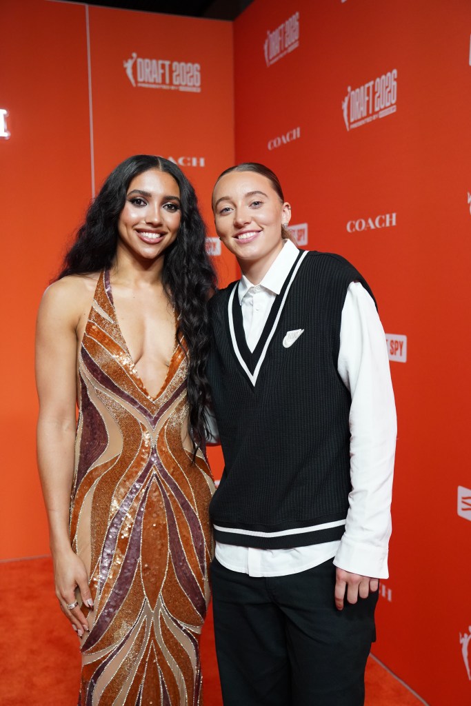 Azzi Fudd and Paige Bueckers #5 of the Dallas Wings posing for a photo during the 2026 WNBA Draft.