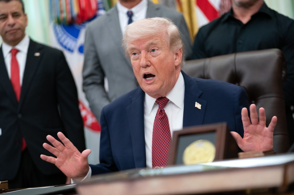 Washington, DC Trump and his advisors are seen during an announcement on researching the effects of psychedelic drugs in medical treatment for veterans, in the Oval Office of the White House in Washington, DC.