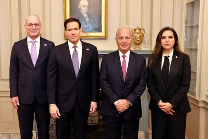 Left to right: Israeli Ambassador to the United States Yechiel Leiter, U.S. Secretary of State Marco Rubio, U.S. Ambassador to Lebanon Michel Issa and Lebanese Ambassador to the United States Nada Hamadeh Moawad, in Washington, on Tuesday. Credit: Shmulik Almani / Israeli Embassy in the United States Left to right: Israeli Ambassador to the United States Yechiel Leiter, U.S. Secretary of State Marco Rubio, U.S. Ambassador to Lebanon Michel Issa and Lebanese Ambassador to the United States Nada Hamadeh Moawad, in Washington, on Tuesday.